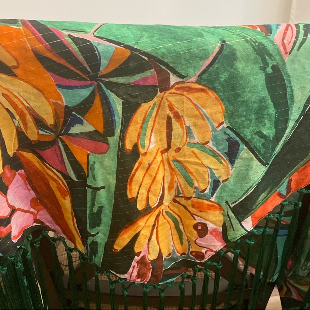 NWT Farm Rio Banana Tropical Print Sarong Wrap with Fringe OSFM - Picture 11 of 12